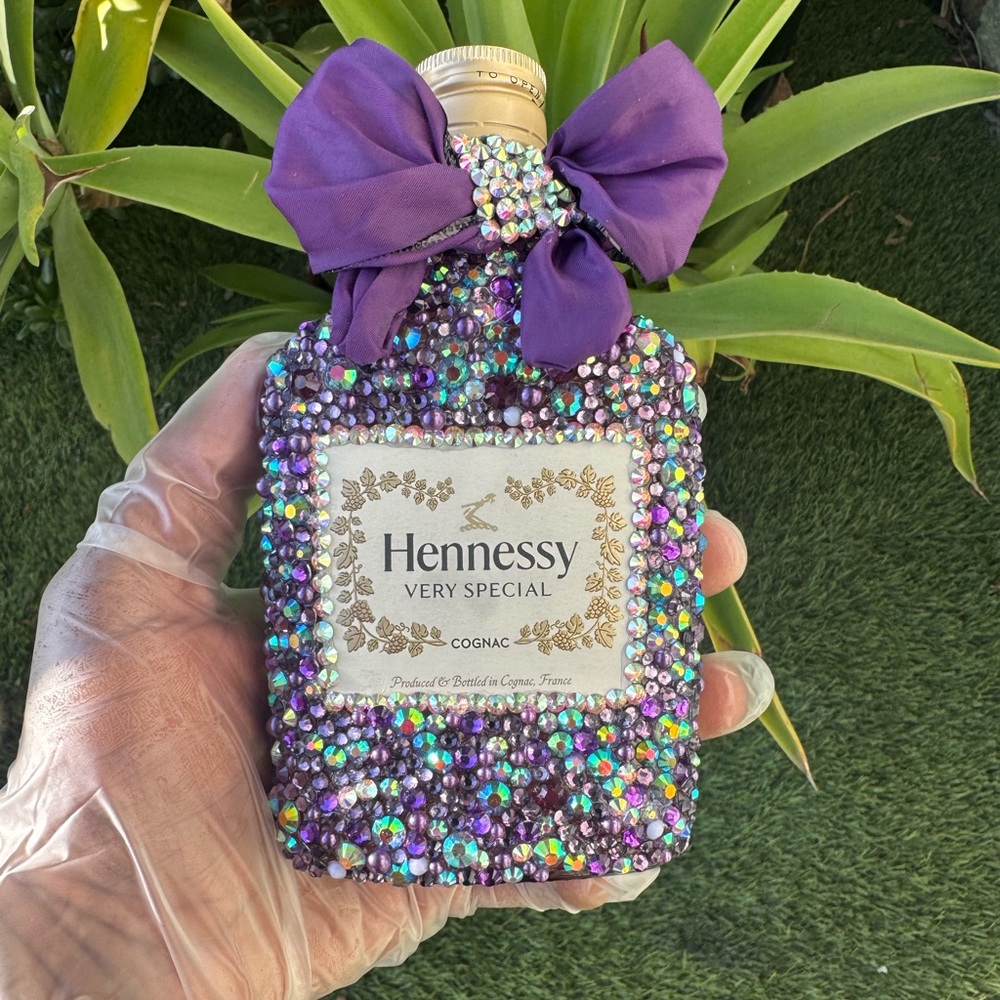 Hennessy Decorated Bottle with Purple and Silver Accents